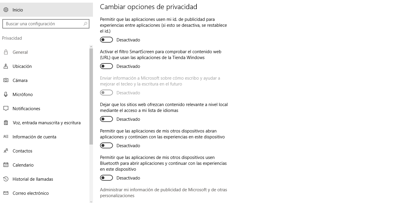 Cambiar privacidad Windows