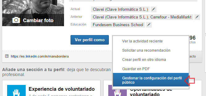 Cambia la URL de Linkedin